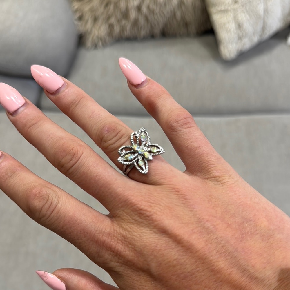 Elegant Silver Bedazzled Butterfly Ring